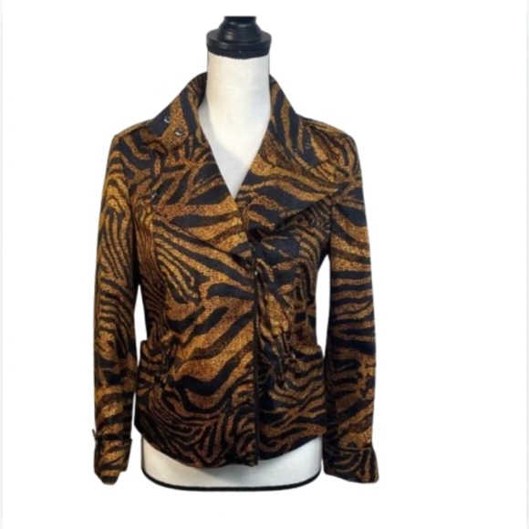 Carlisle Women's Jacket Aminal print silky Tiger print moto crop - Picture 1 of 17